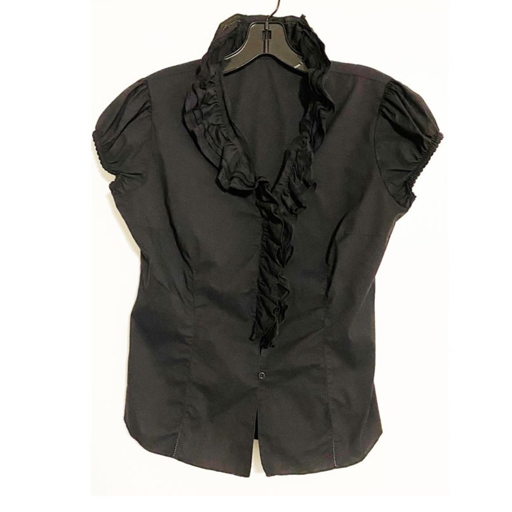 Elegant Black Ruffled Women's Blouse